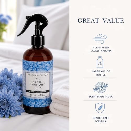 Abbey & Sullivan Odor Eliminating and Refreshing Linen and Room Spray, Fresh Laundry, 16 oz