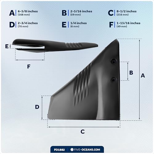 Five Oceans Hydrofoil for Outboard Motor, Hydro-Stabilizer for Outboards and Stern Drive Up to 200HP, Black - FO1882