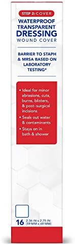All Health Clear Waterproof Transparent Wound Dressing, 2.36"x2.75", 16ct | Ideal for Use Post Surgery. For Wound Covering, Tattoo Aftercare