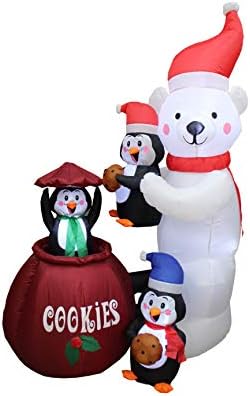 6 Foot Tall Animated Christmas Inflatable Polar Bear and Three Penguins