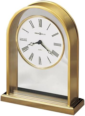 Howard Miller Reminisce Table Clock | Polished Brass Finish, Quartz Movement, Roman Numeral Analog Dial