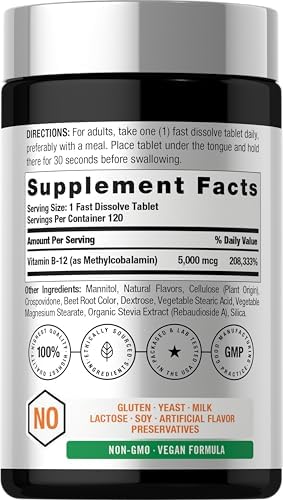 Horbäach B12 Vitamin 5000 mcg | 120 Fast Dissolve Tablets