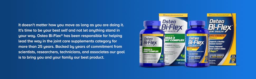 Osteo Bi-Flex Joint Health supplements highlighting 25+ years of joint care support