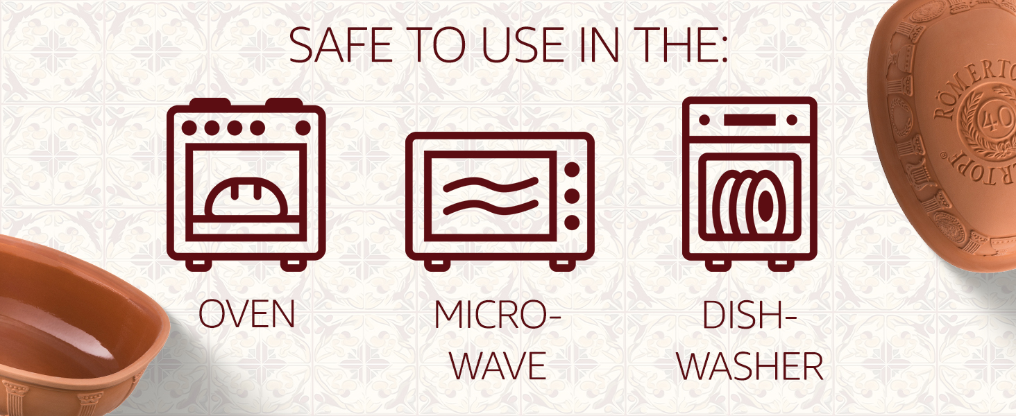 The Römertopf is safe to use in the oven, microwave, and dishwasher.