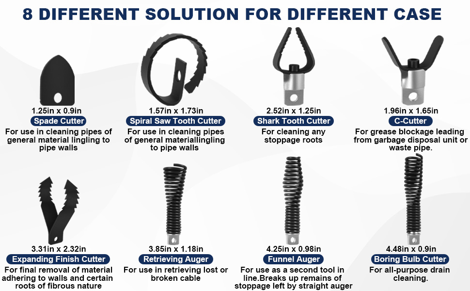 drain cleaner cutter head set