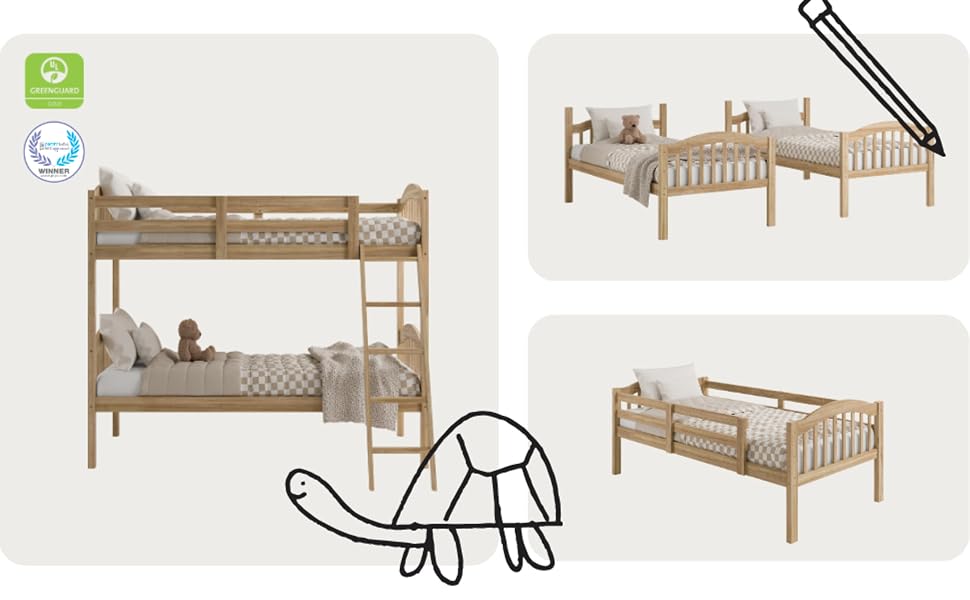 kids bunk bed children twin bedroom youth bunkie toddler detachable separate space saving solid wood
