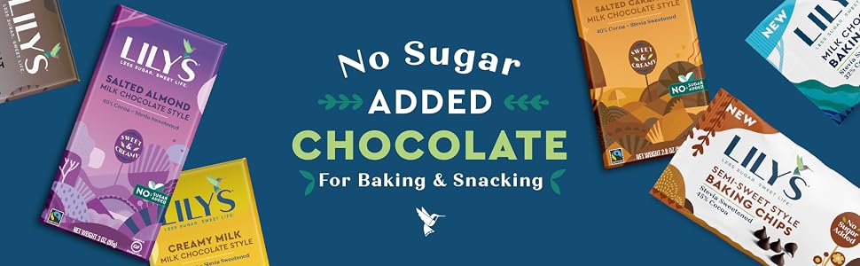 no sugar added chocolate for baking and snacks Lily's chocolate