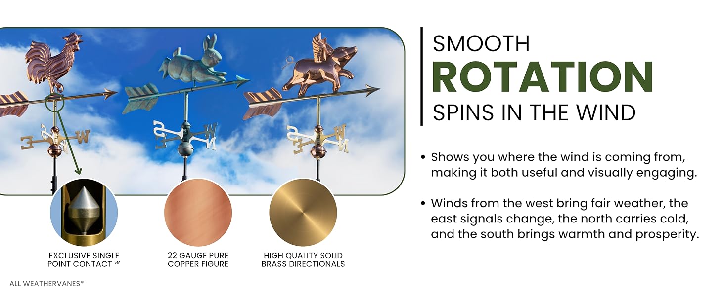 Good Directions weathervanes with smooth spin