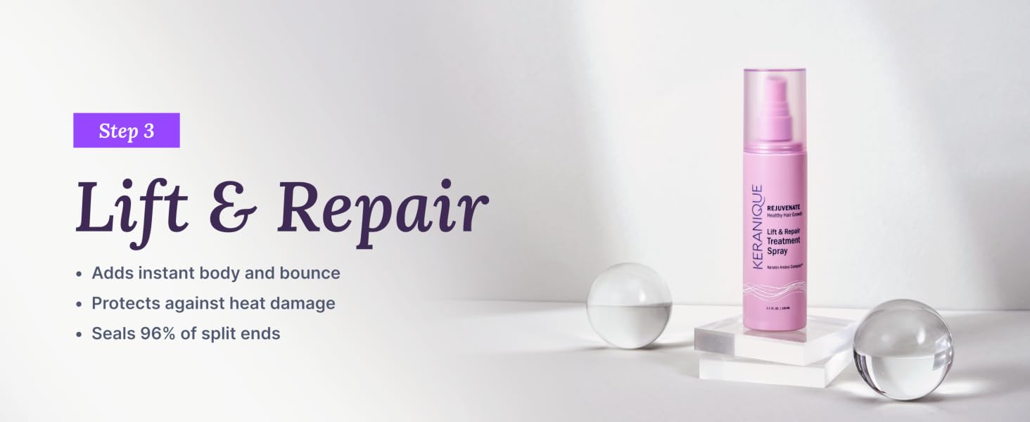 Styling and repairing cosmetic, anti-frizz spray with heat damage protection and mending split ends