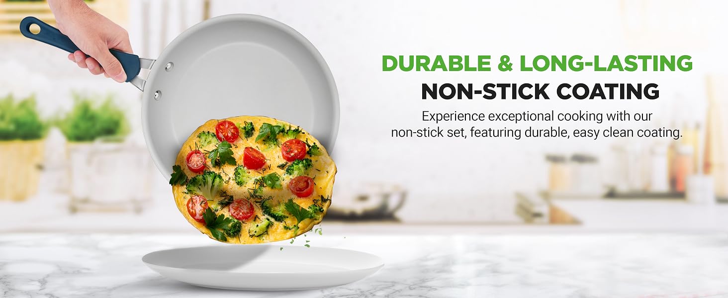 nonstick pan scratch resistant coating omelette cooking durable easy clean nonstick surface
