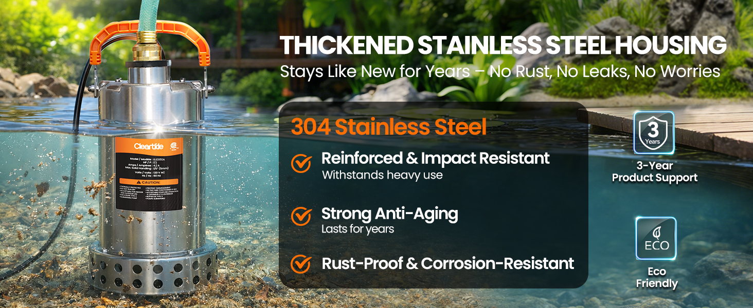 Cleartide Stainless Steel Submersible Utility Water Pump