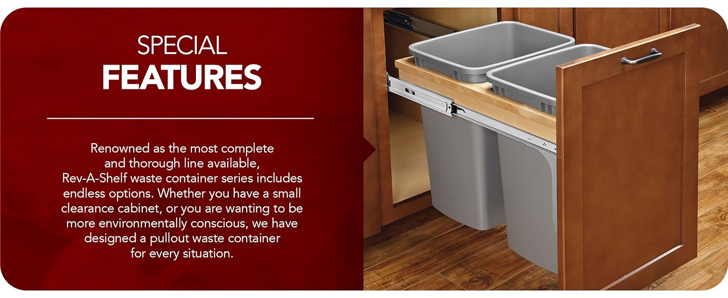 Rev-A-Shelf Pull Out Top Mount Trash Can w/ Soft-Close, 35 Qt, 4WCTM-18BBSCDM2