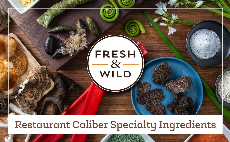 Fresh and Wild. Restaurant quality specialty ingredients. Truffle Parmesan Black Garlic Seasoning.