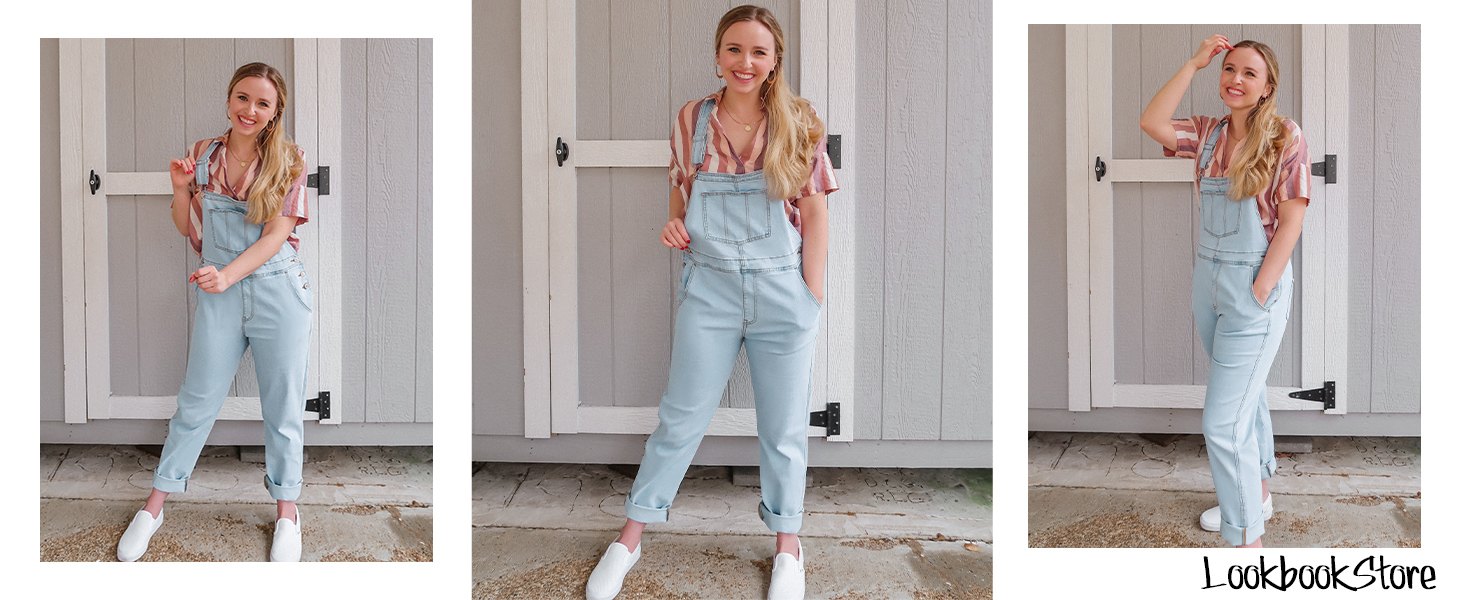 LookbookStore Women&amp;#39;s Casual Stretch Denim Bib Overalls