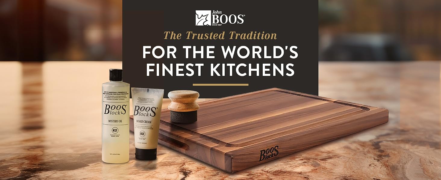 John Boos Walnut Wood Juice Groove Cutting Board w/Boos Block Maintenance Set