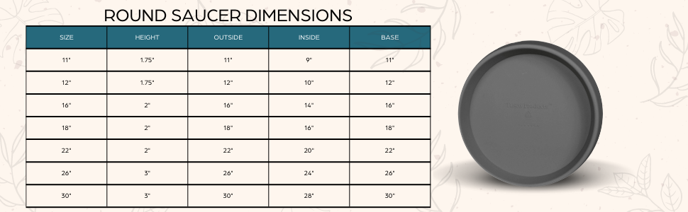 Round Saucer Dimensions Chart