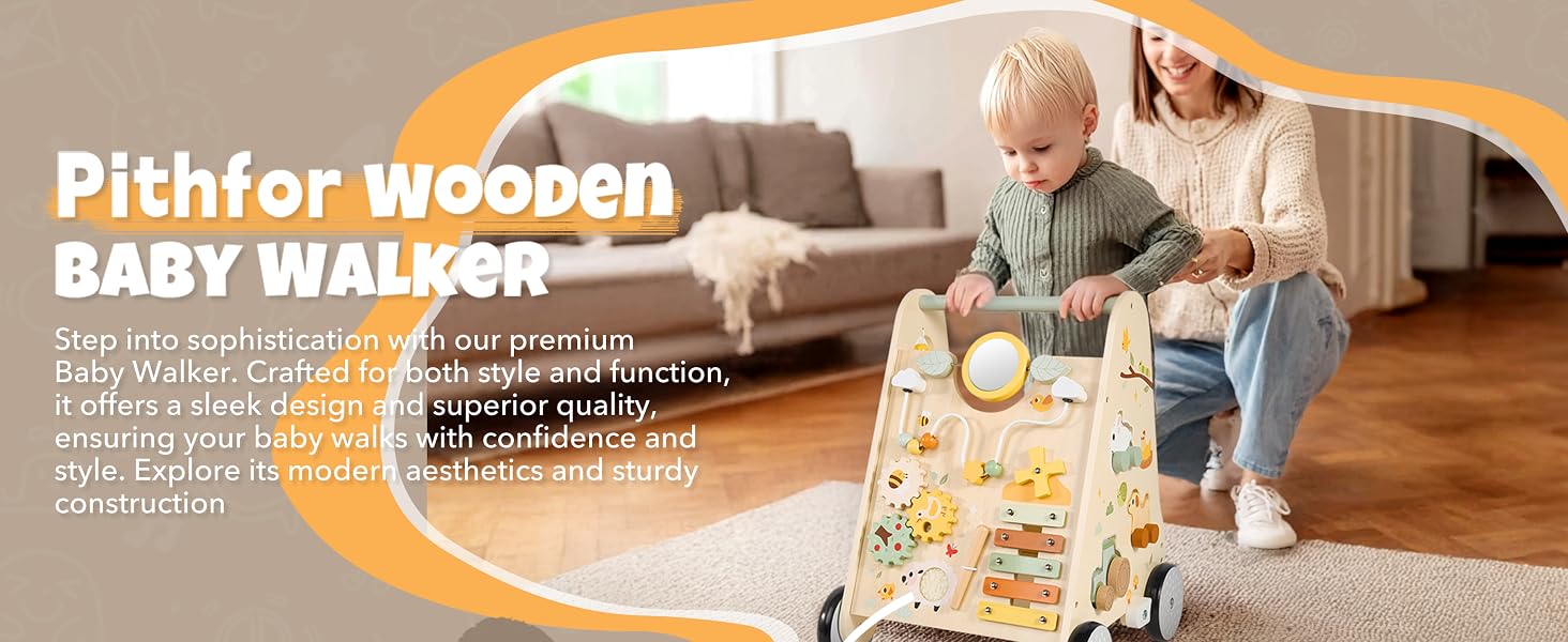 Wooden baby push walker