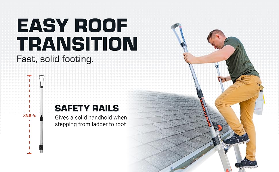 The Safety Rails attach to the Epic to create a handhold when stepping from the ladder to the roof.