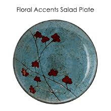 blue red floral accent round stoneware dinnerware dish set setting for 4 microwave dishwasher safe