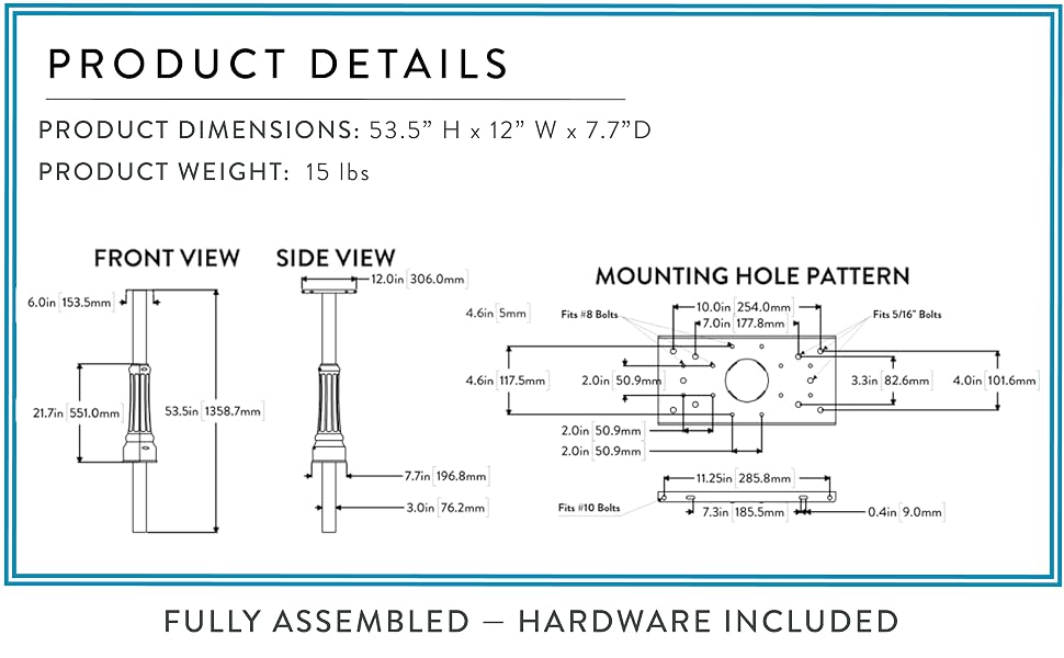 Product details - dimensions - fully assembled - hardware included