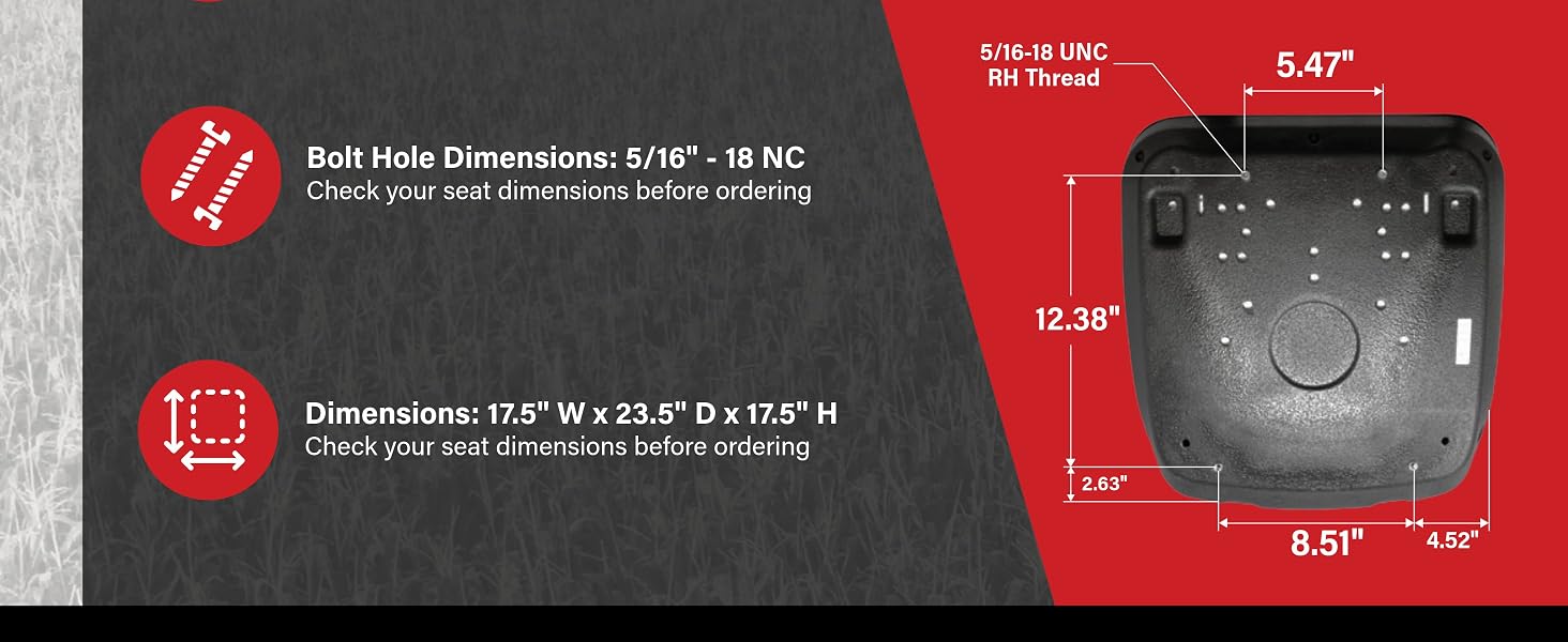 Seat features and dimensions