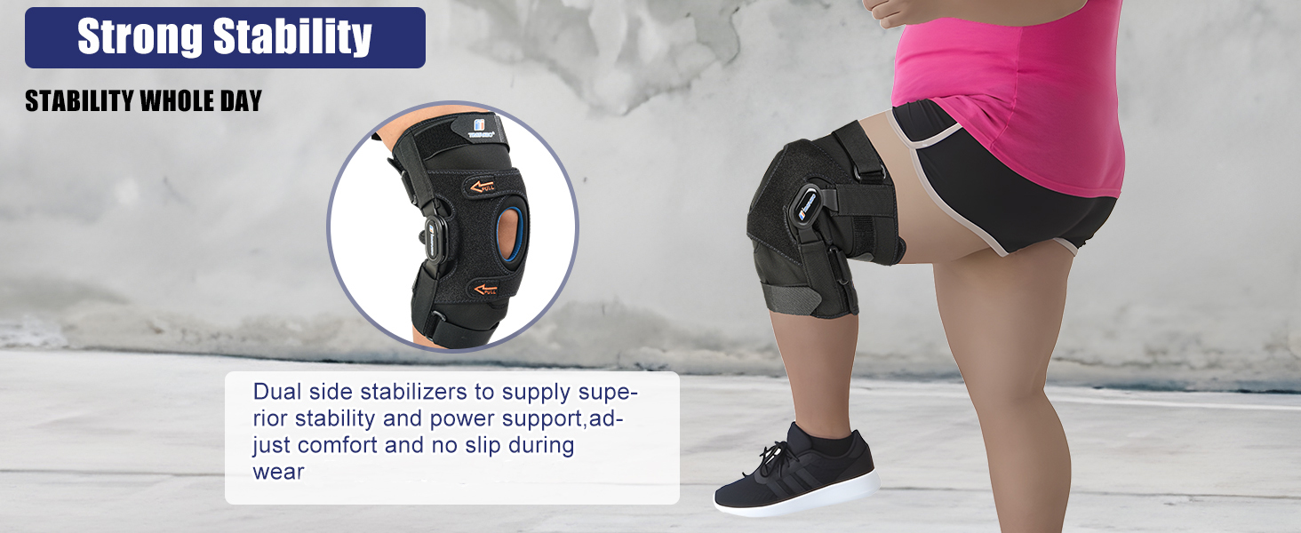 hinged knee brace for men women with side stabilizers