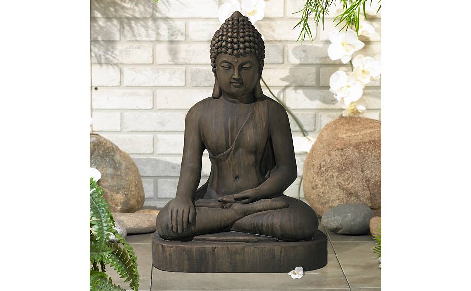 Sitting Buddha 29 1/2" High Dark Sandstone Outdoor Statue