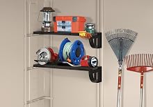 shelving options in the factor shed makes for more organization and versatility