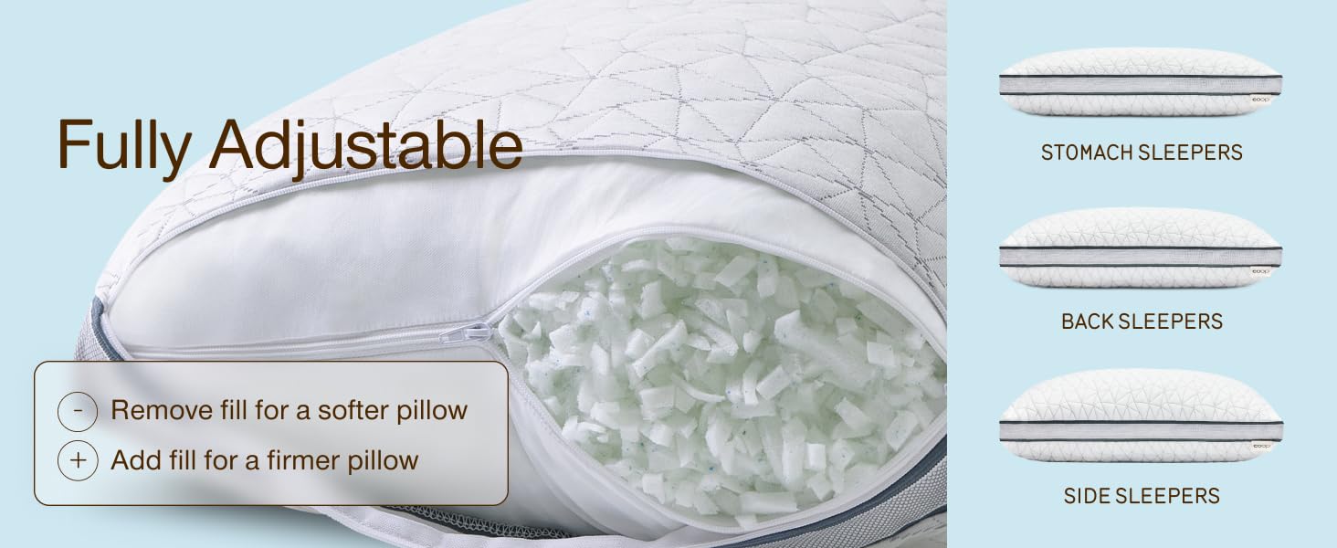 Eden pillow coop memory foam cooling gel adjustable soft medium firm pillow gusset breathable