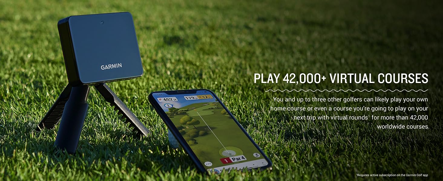 Play 42,000 virtual courses while utilizing Garmin's Approach R10 technology.