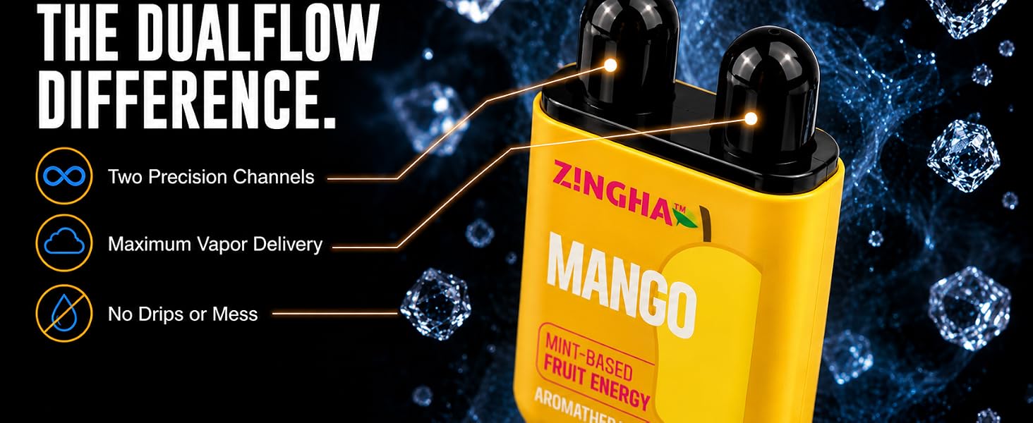 Zingha Mango dual-flow aromatherapy inhaler with two channels and no-drip design
