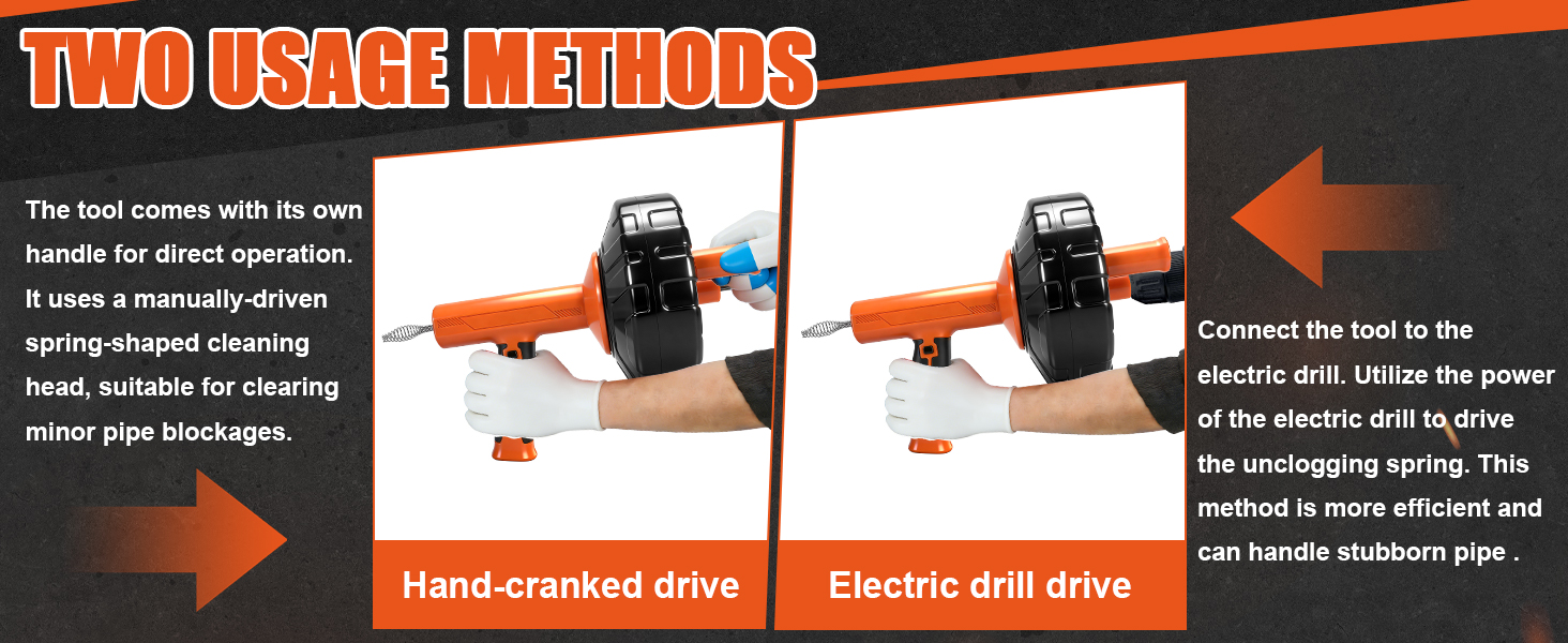 Gpaentsn 45 FT Drain Snake Tools, Manual Or Powered Double Mode Auto Retract Drain Drain Auger