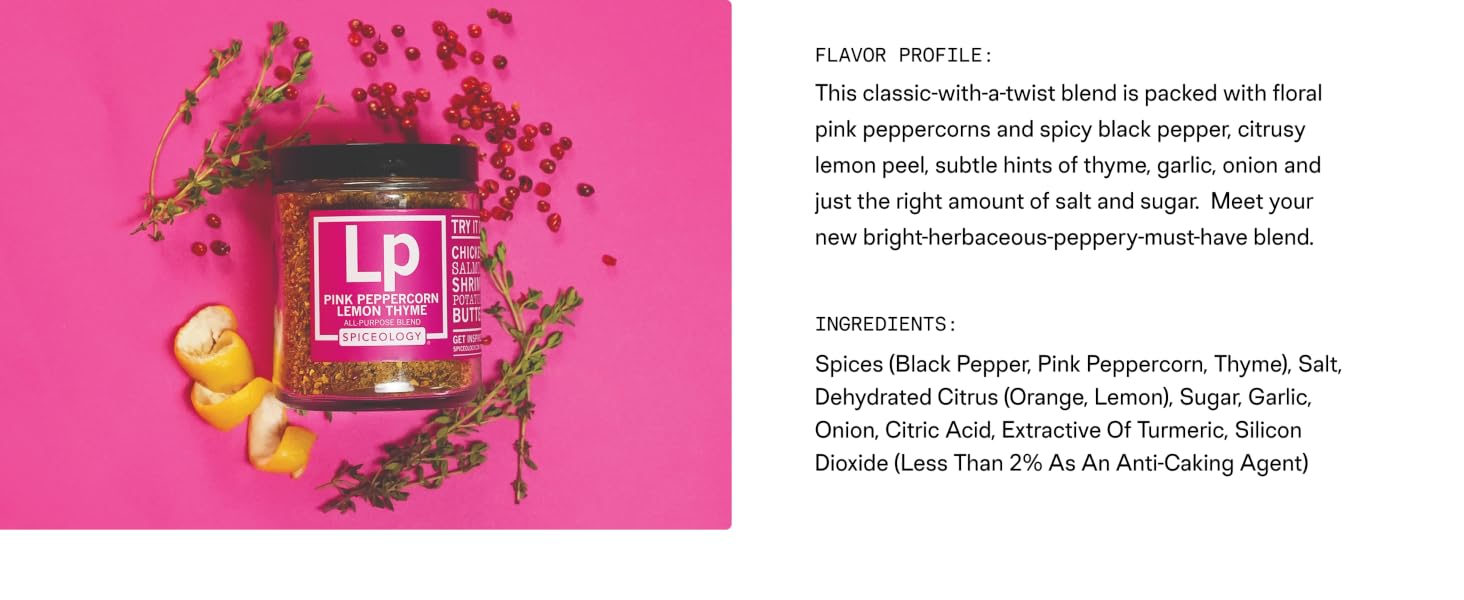Pink Peppercorn Lemon Thyme spiceology seasoning spice danos seasoned pepper no salt free lime food