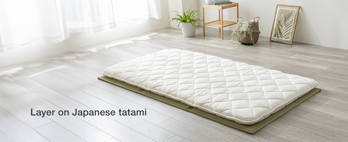 FULI futon layered on Japanese tatami for breathability, traditional Japanese style
