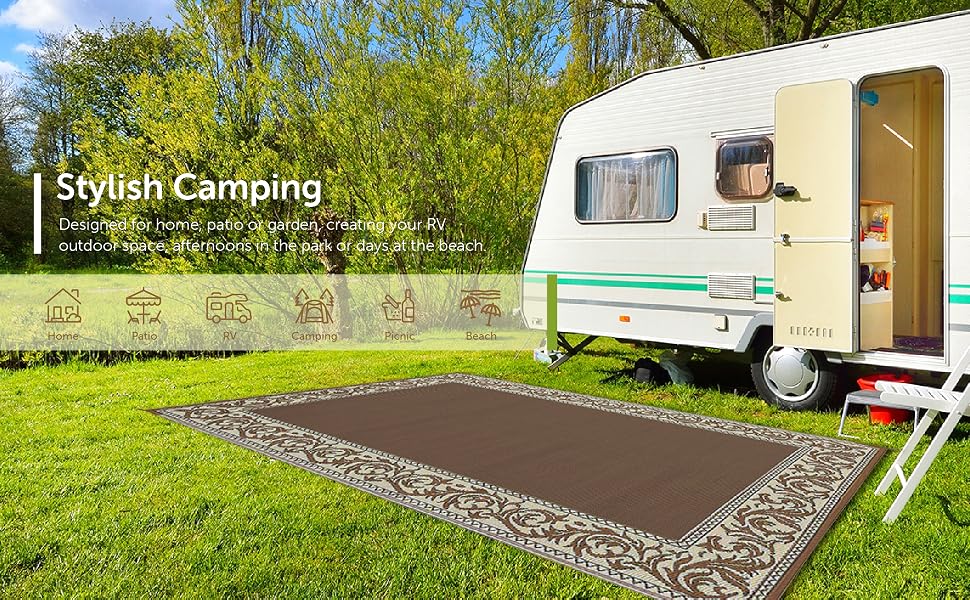 Home, Patio, RV, Camping, Picnic, Beach, Stylish, Reversible, Mat