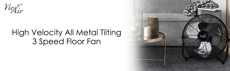 12 Inch High Velocity Black All Metal Tilting 3 Speed Floor Fan