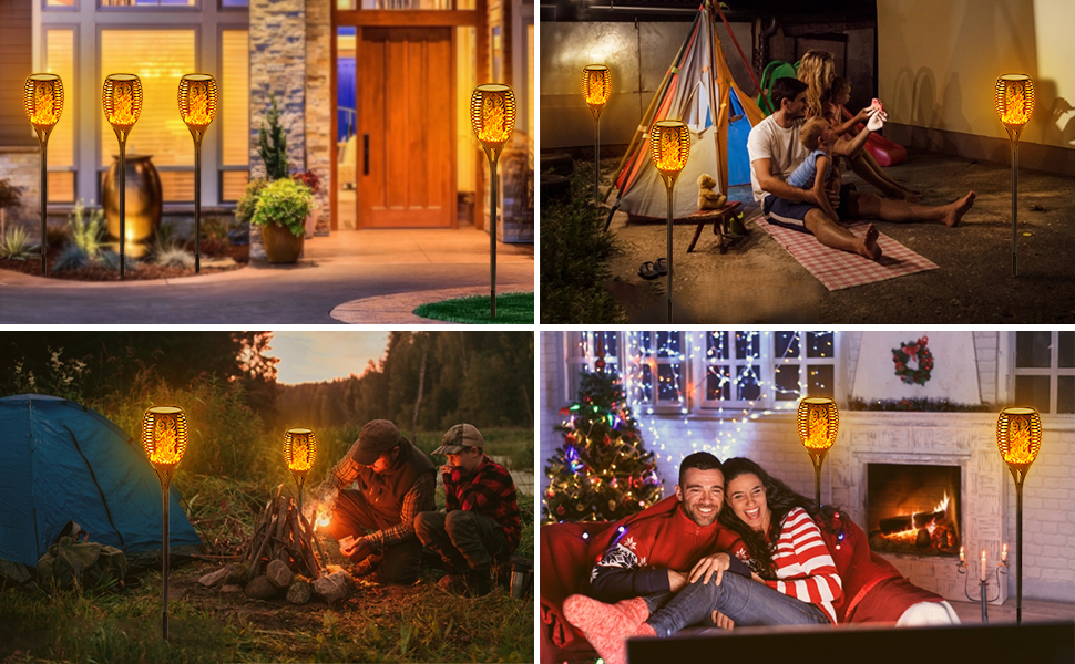 Outdoor Solar Halloween Light Torch Garden Flickering Flame Patio Decorations Landscape Waterproof