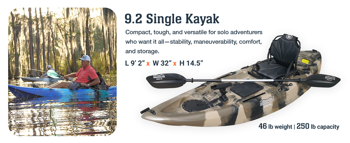 9.2 Single Kayak by Brooklyn Kayak company in green camouflage