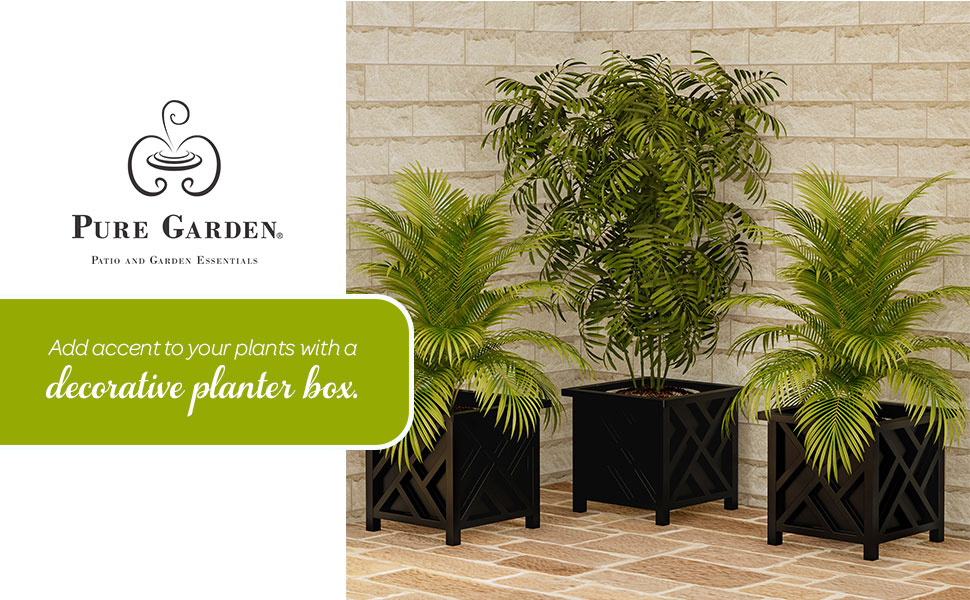Pure Garden Lattice Design Planter Box, Black
