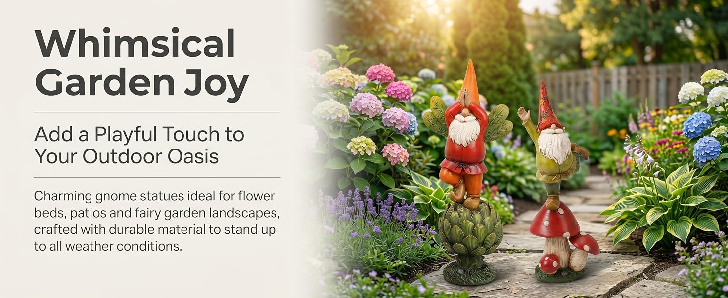 Garden Gnome Standing on Mushroom, Outdoor Decor for Yard &amp;amp; Patio
