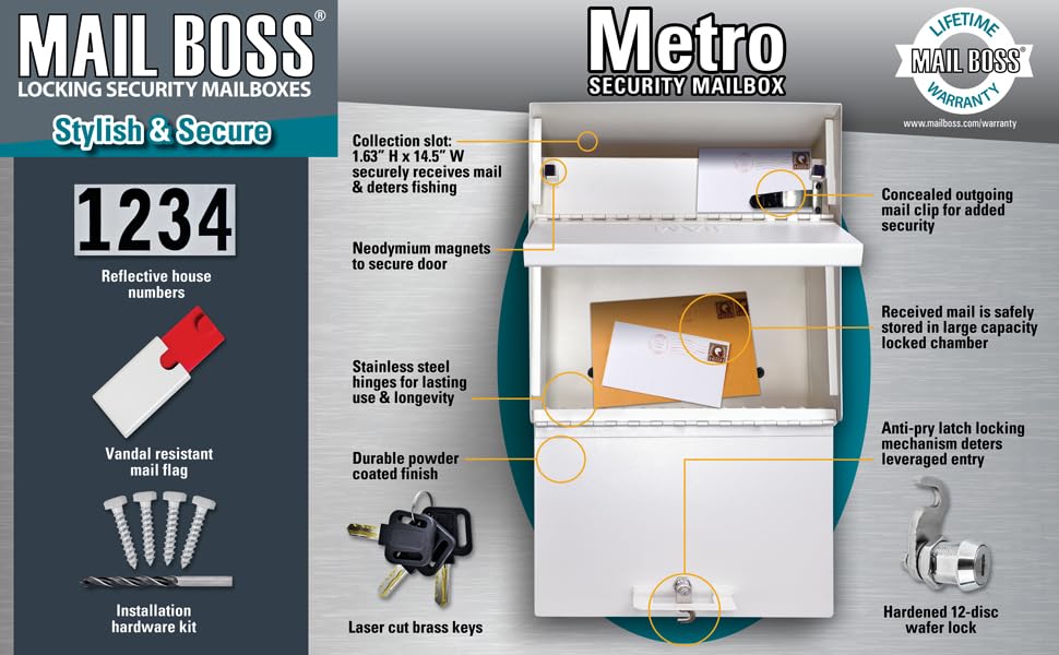 Large square vertical hanging wall mounted usps approved heavy duty locking security mailbox