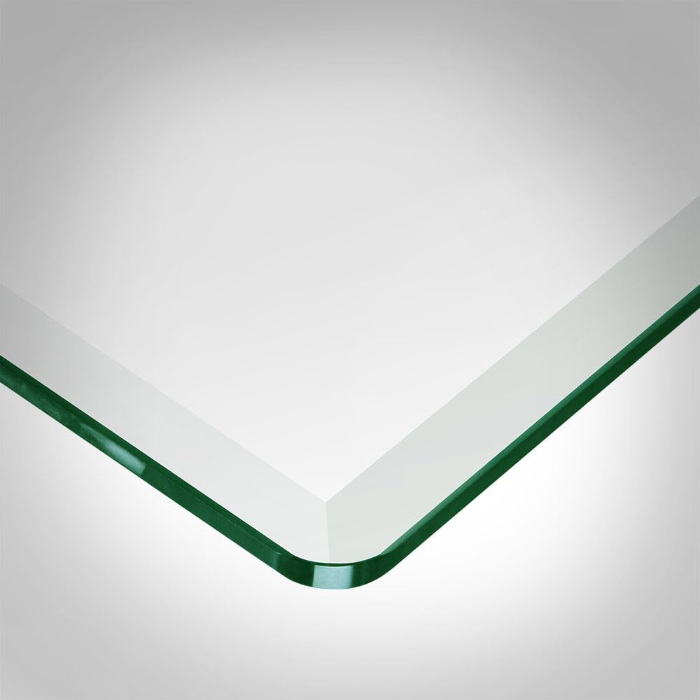 16 inch Square Glass Table Top - Tempered - 1/2" Thick Glass Surface, Safe Beveled Edge, Eased Corners, Multipurpose for Dining Table, Patio, Coffee and End Table