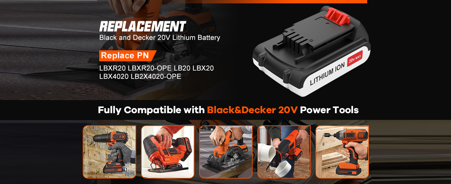 Replacement with Black &amp; Decker 20V battery
