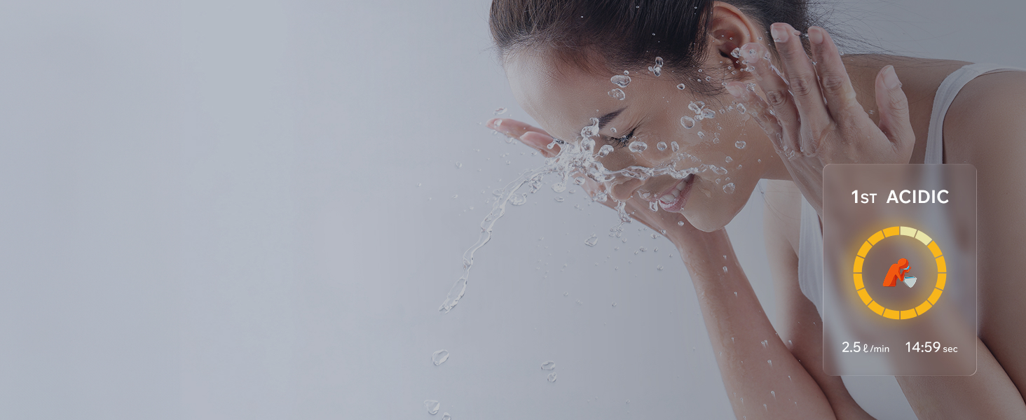 Woman washing her face smiling