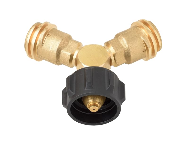 Flame King Propane Tank Y-Splitter Adapter with Valves, 2-Way LP Gas Connector