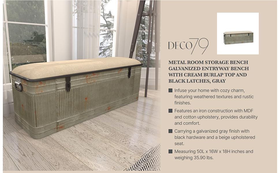Deco 79 Farmhouse Gray Storage Bench