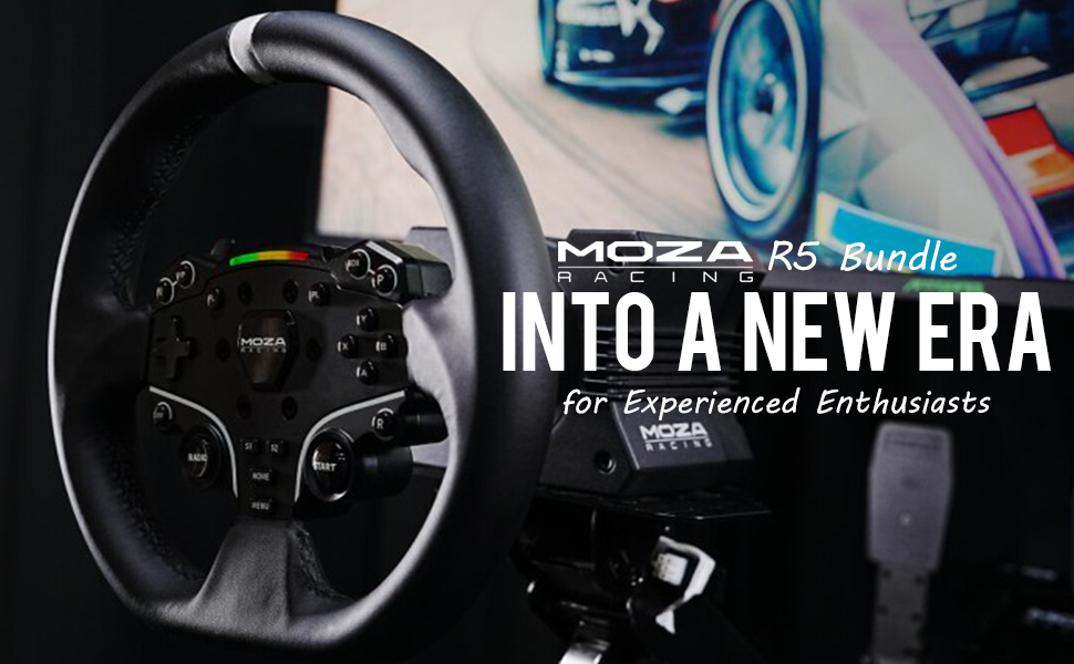 The PC gaming racing simulator bundle includes wheel base, steering wheel, pedals, and desk clamp