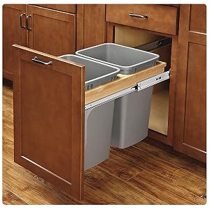 Rev-A-Shelf 4WCTM-15BBSCDM2 Double 27-Qt Top Mount Pullout Waste Container, Gray