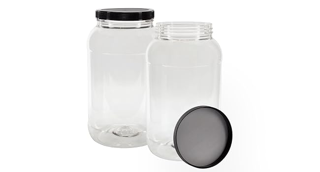 Economy Pack of Two Large 1-Gallon Plastic Jars with Black Ribbed Lids