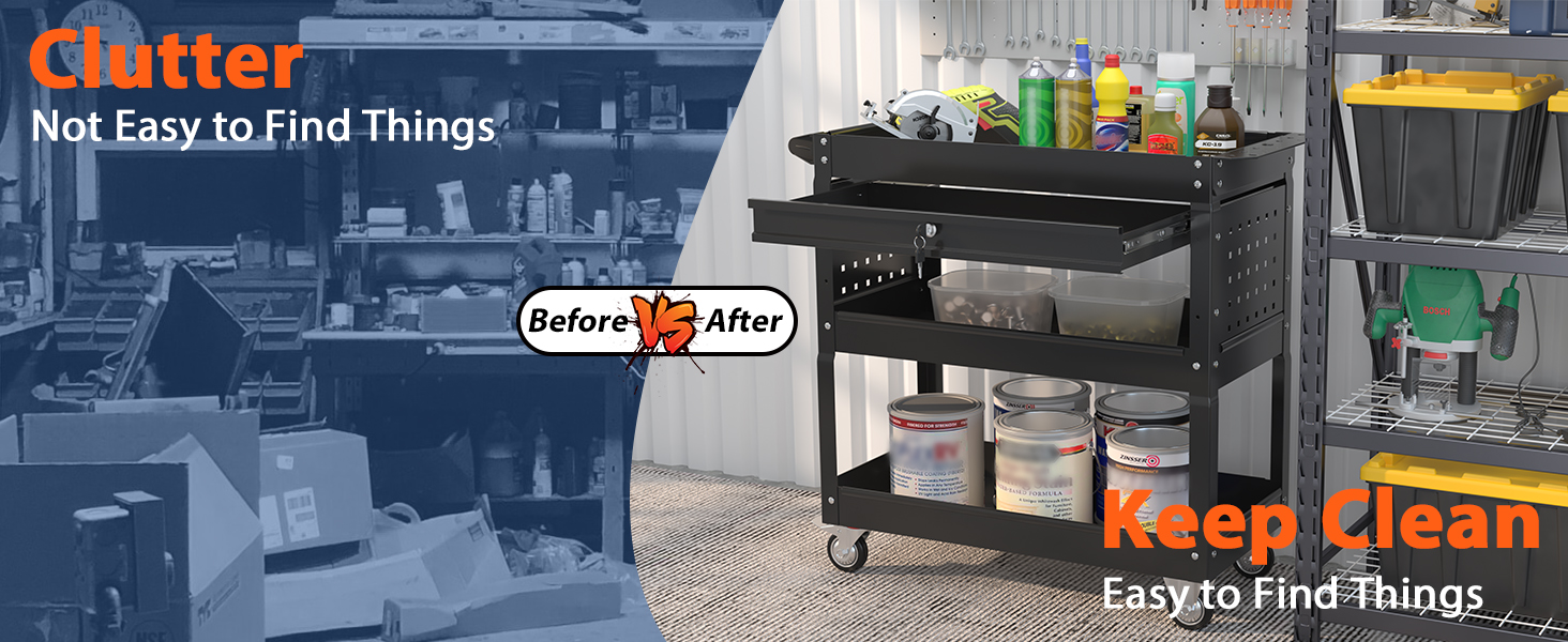 3-Tier Utility Cart with Drawer &amp; Wheels